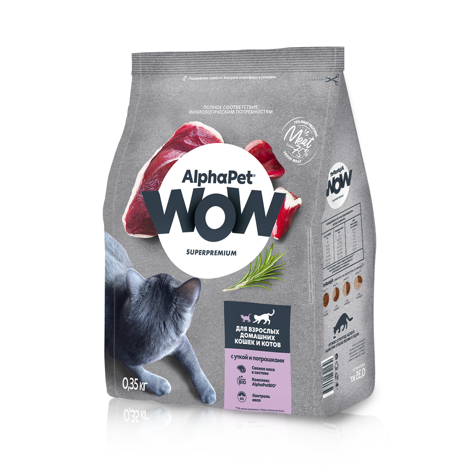 AlphaPet WOW корм для домашних кошек, с уткой и потрошками (350 гр)