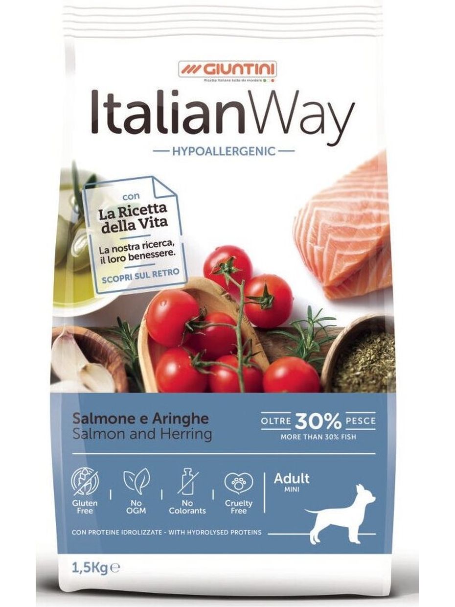 Italian Way корм для собак мелких пород, гипоаллергенный, лосось, сельдь (1,5 кг)