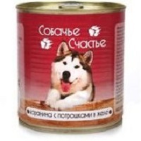Собачье Счастье консервы для взрослых собак всех пород, баранина и потрошки в желе