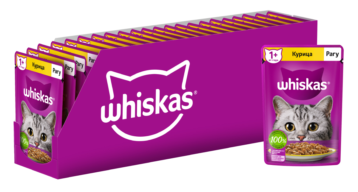 Whiskas влажный корм для кошек, рагу с курицей (28шт в уп) (75 гр)