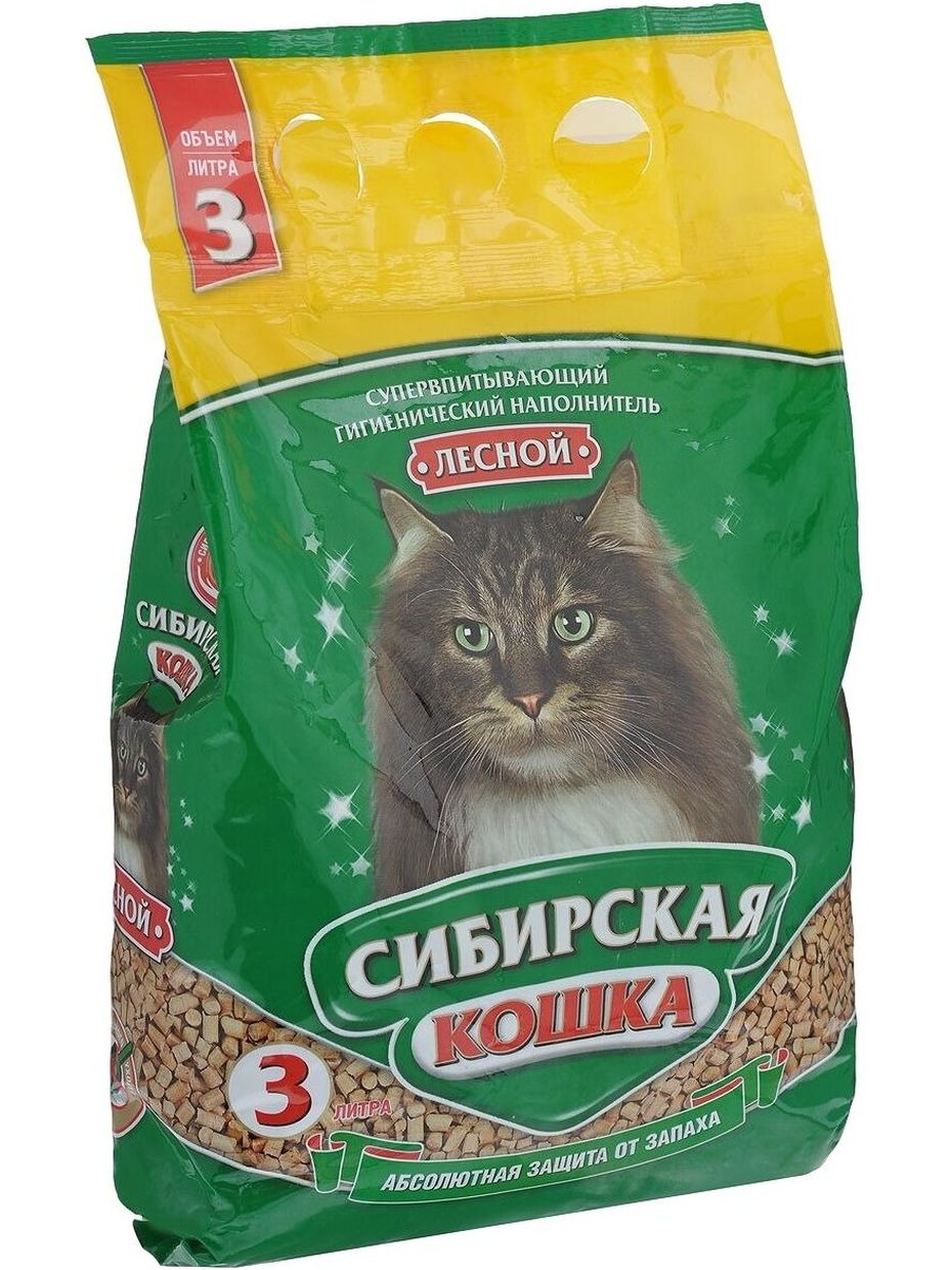Сибирская кошка Лесной впитывающий древесный наполнитель для кошачьих туалетов (3 л)