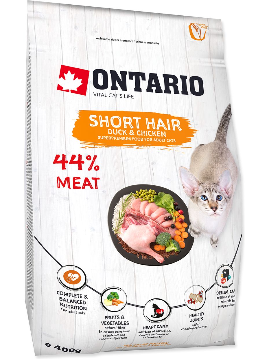 Ontario корм для короткошерстных кошек, с курицей и уткой (400 гр)