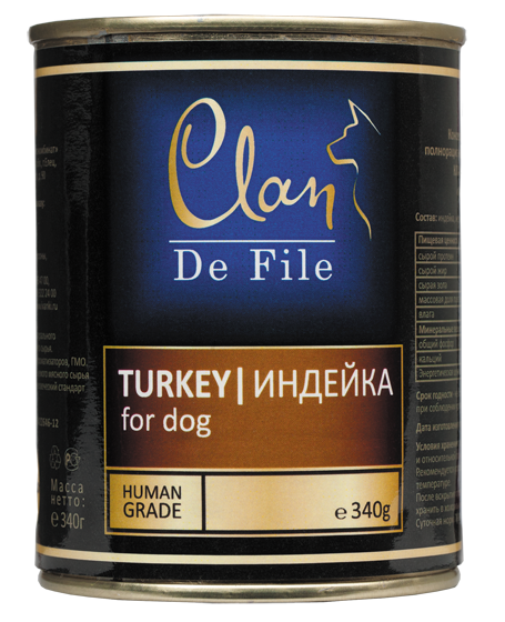 Clan De File консервы для взрослых собак всех пород,  Индейка