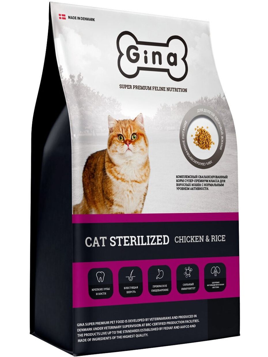 Gina корм для стерилизованных кошек, курица и рис (3 кг)