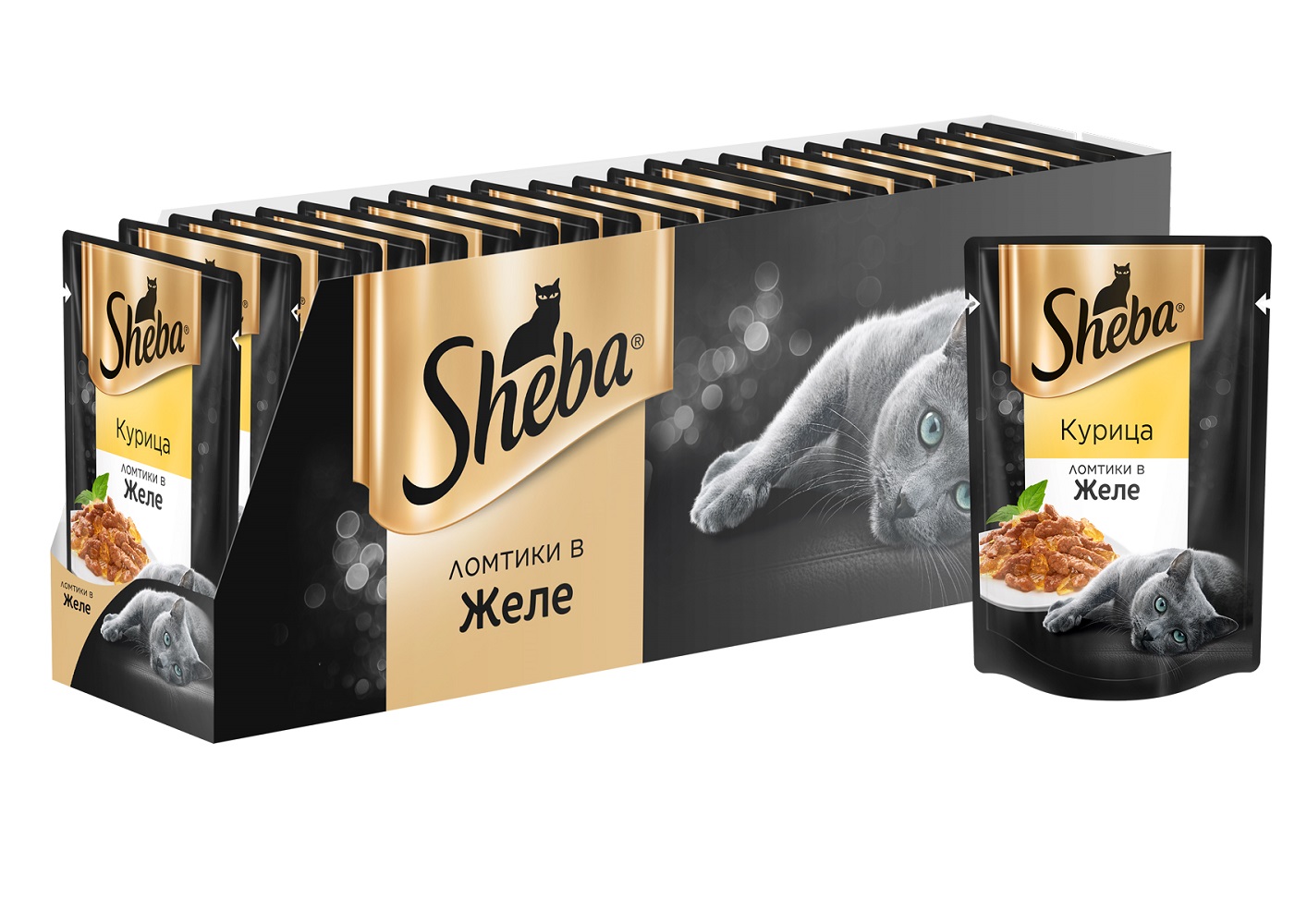 Sheba влажный корм для взрослых кошек всех пород, ломтики в желе, курица (24шт в уп) (85 гр)