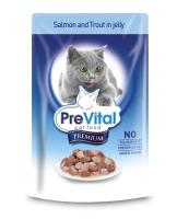 Prevital консервы для взрослых кошек всех пород, с лососем и форелью в желе