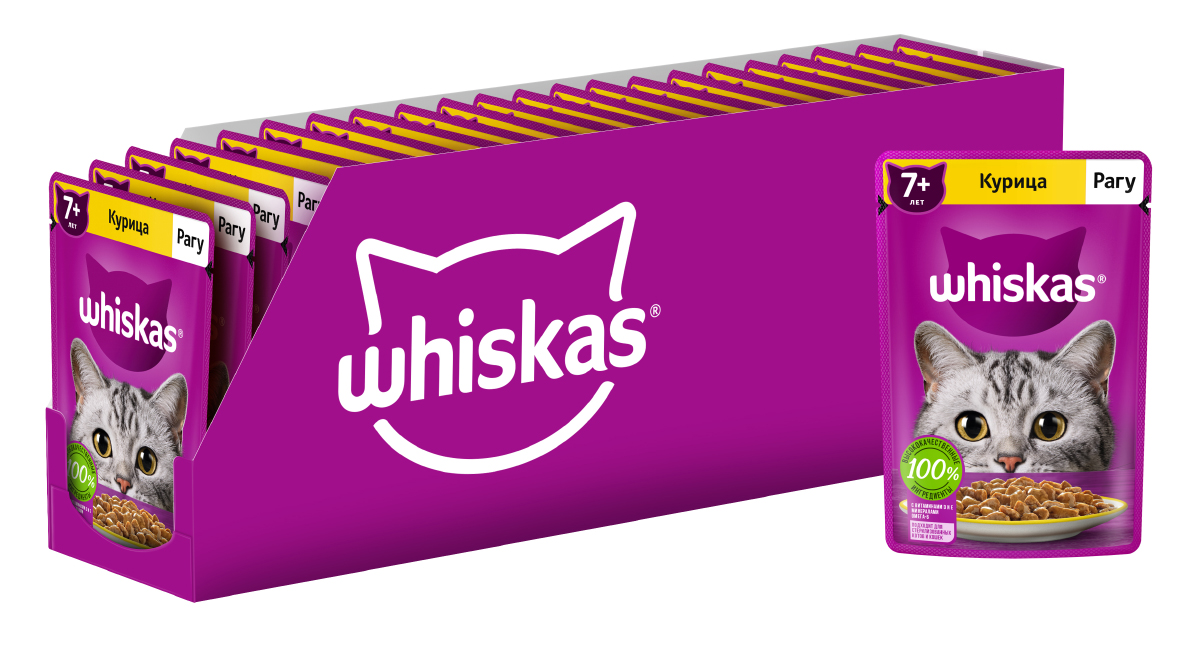 Whiskas влажный корм для пожилых кошек, рагу с курицей (28шт в уп) (75 гр)