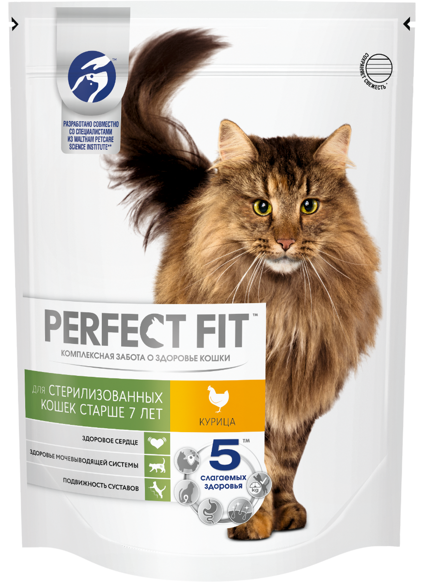 Perfect Fit корм для пожилых кошек всех пород, курица (650 гр)