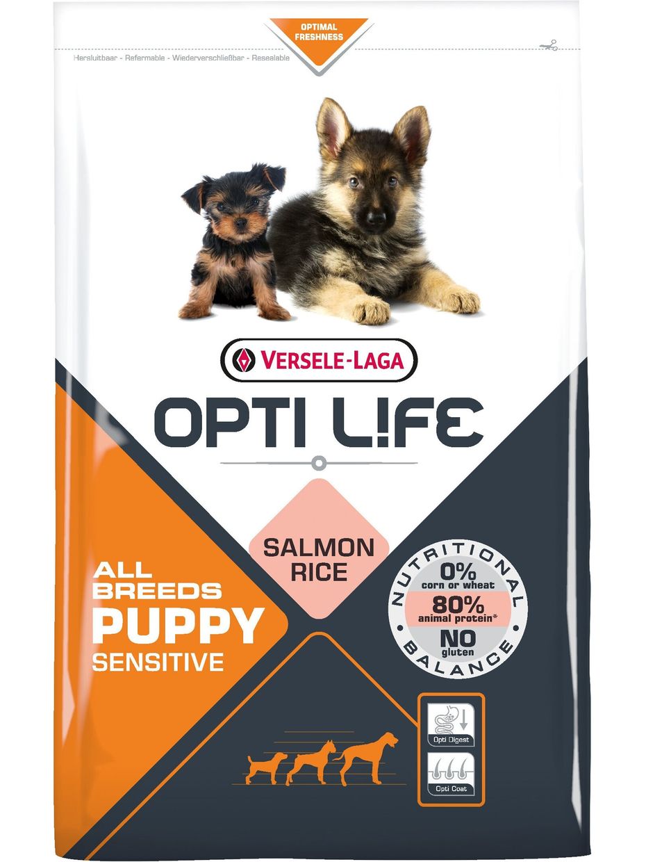 Opti Life корм для щенков с чувствительной кожей, лосось и рис (1 кг)