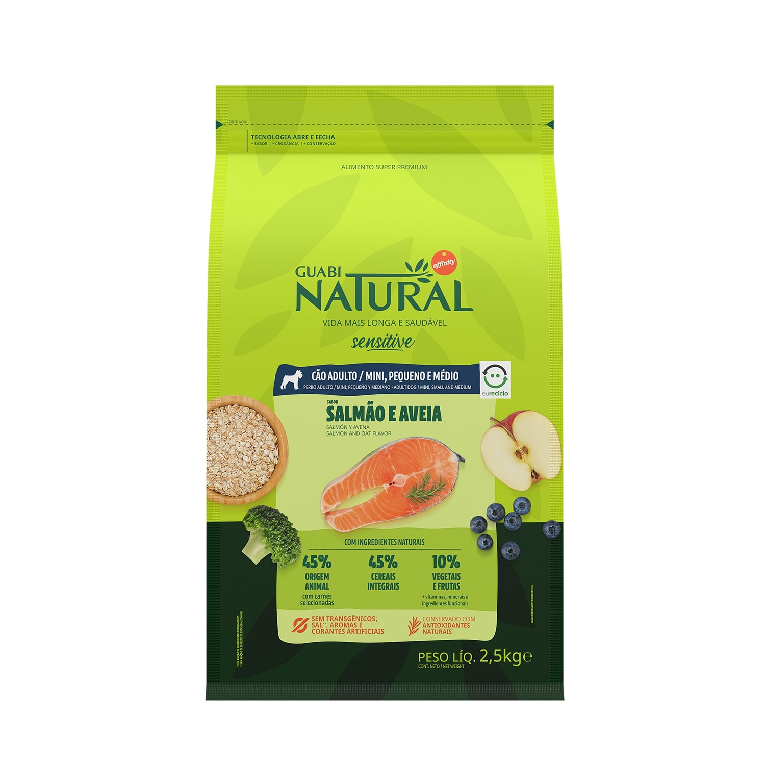 Guabi Natural корм для собак малых и средних пород, с чувствительным пищеварением, лосось и овес (2,5 кг)