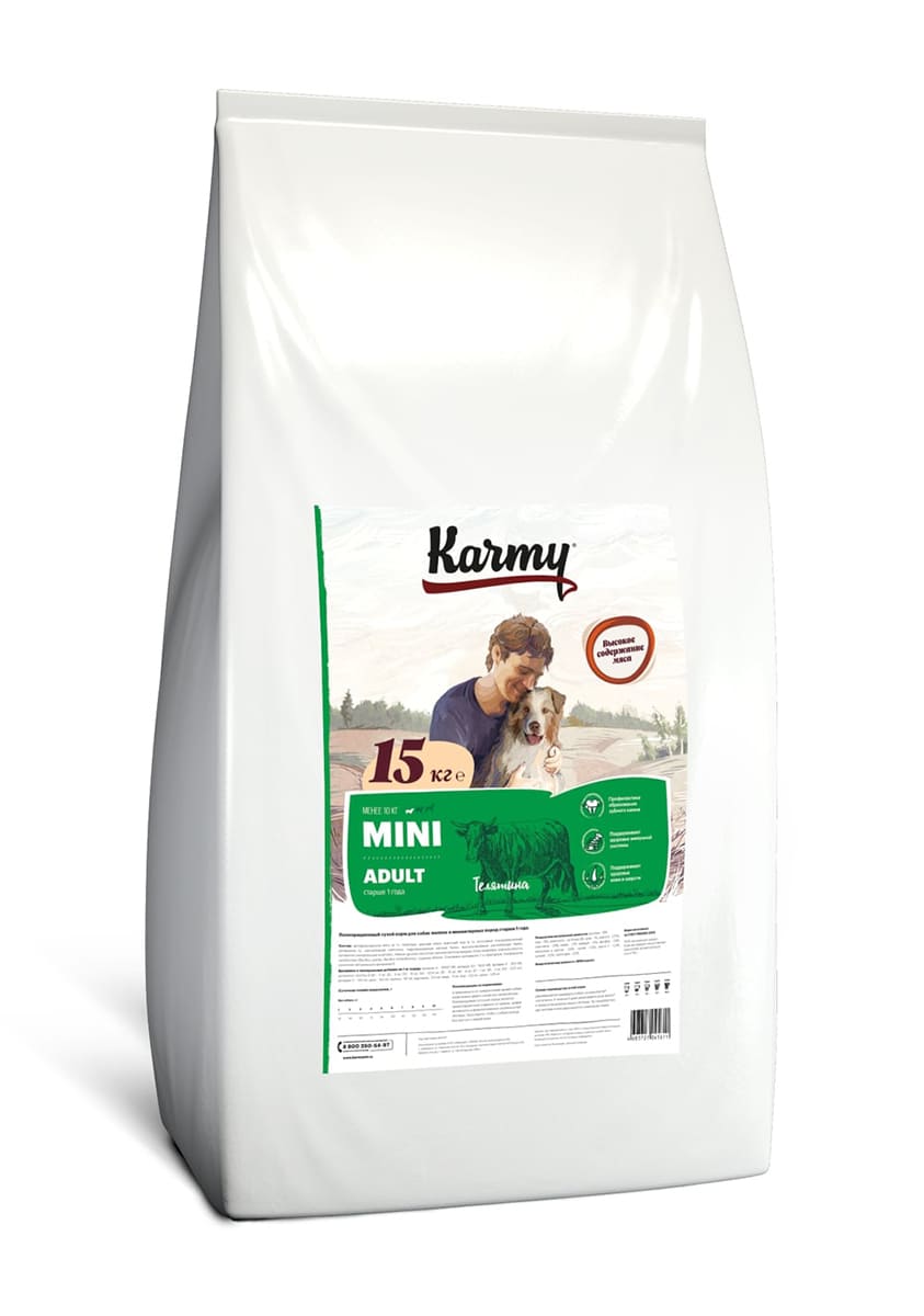 Karmy корм для взрослых собак малых пород, телятина (15 кг)