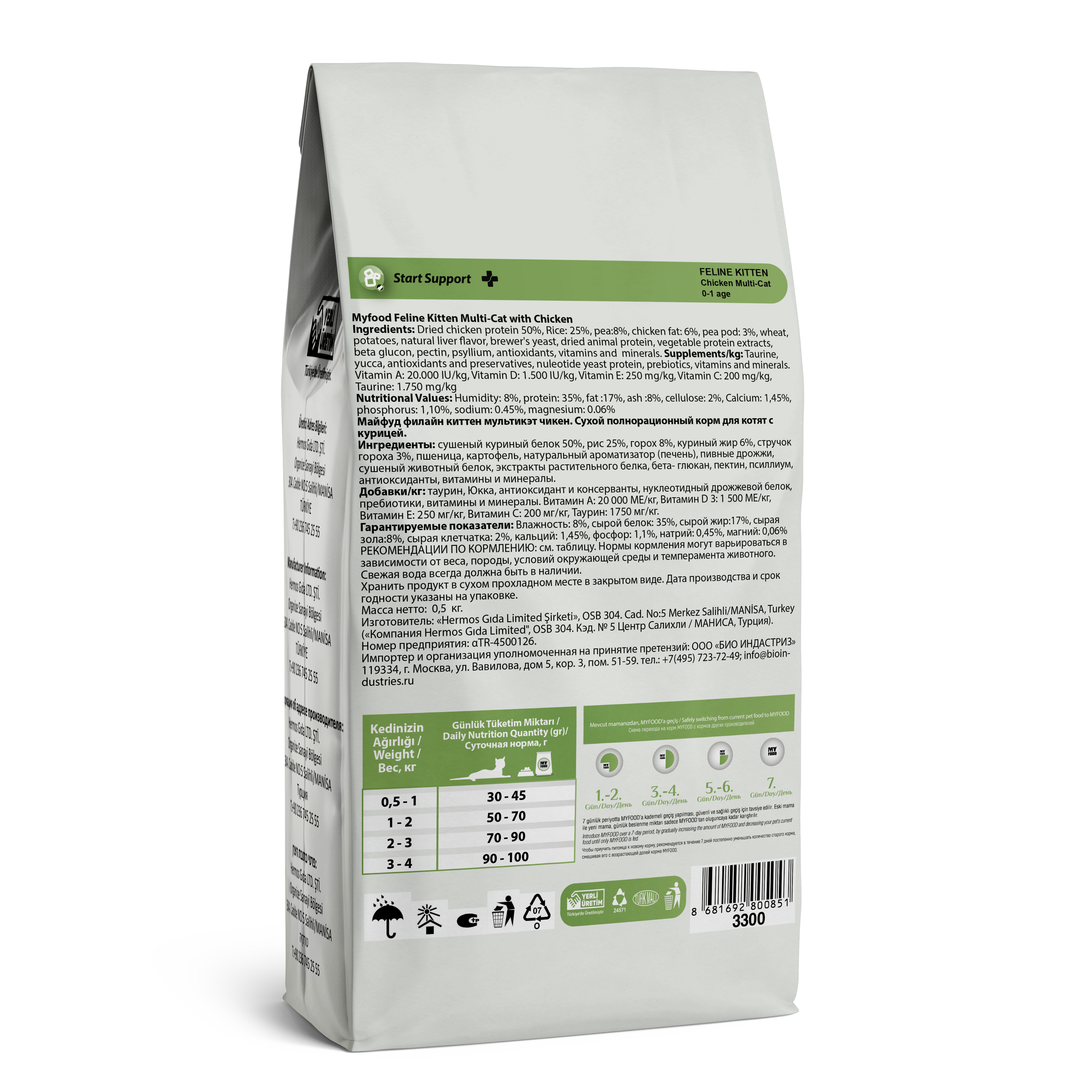 88136 Myfood feline kitten 500 gr back(rusya)