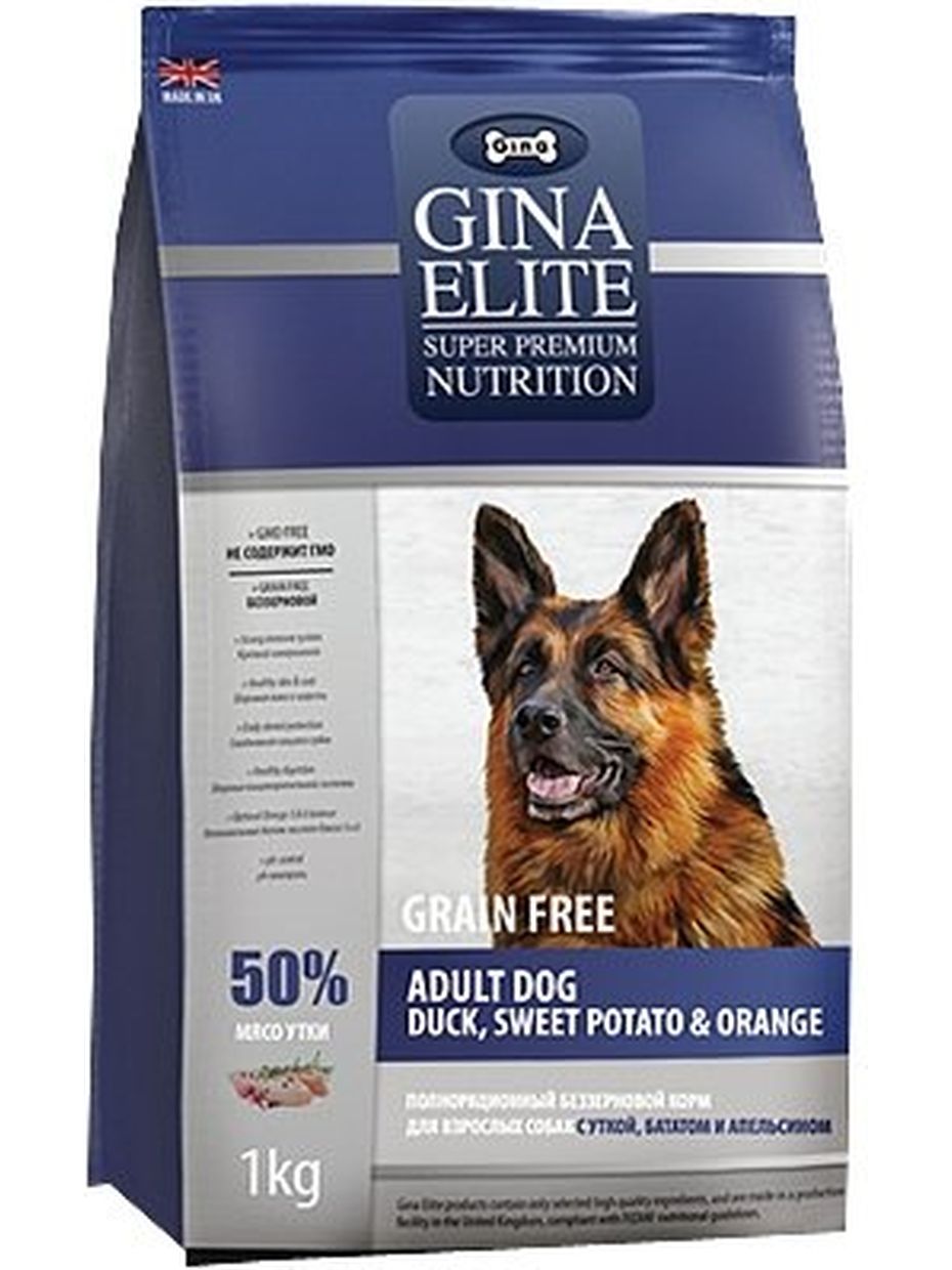 Gina Elite корм для собак, беззерновой, утка, с бататом и апельсином (1 кг)