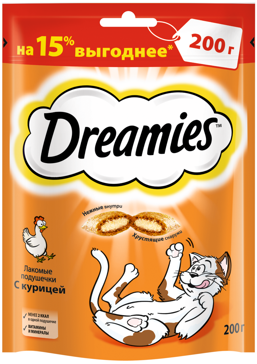 Dreamies лакомство для кошек, подушечки c курицей (10шт в уп) — купить по  доступной цене с доставкой