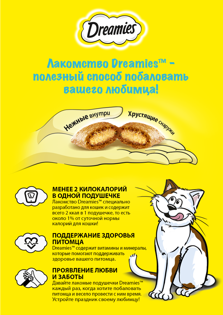 Dreamies лакомство для кошек, подушечки с сыром / 140 гр