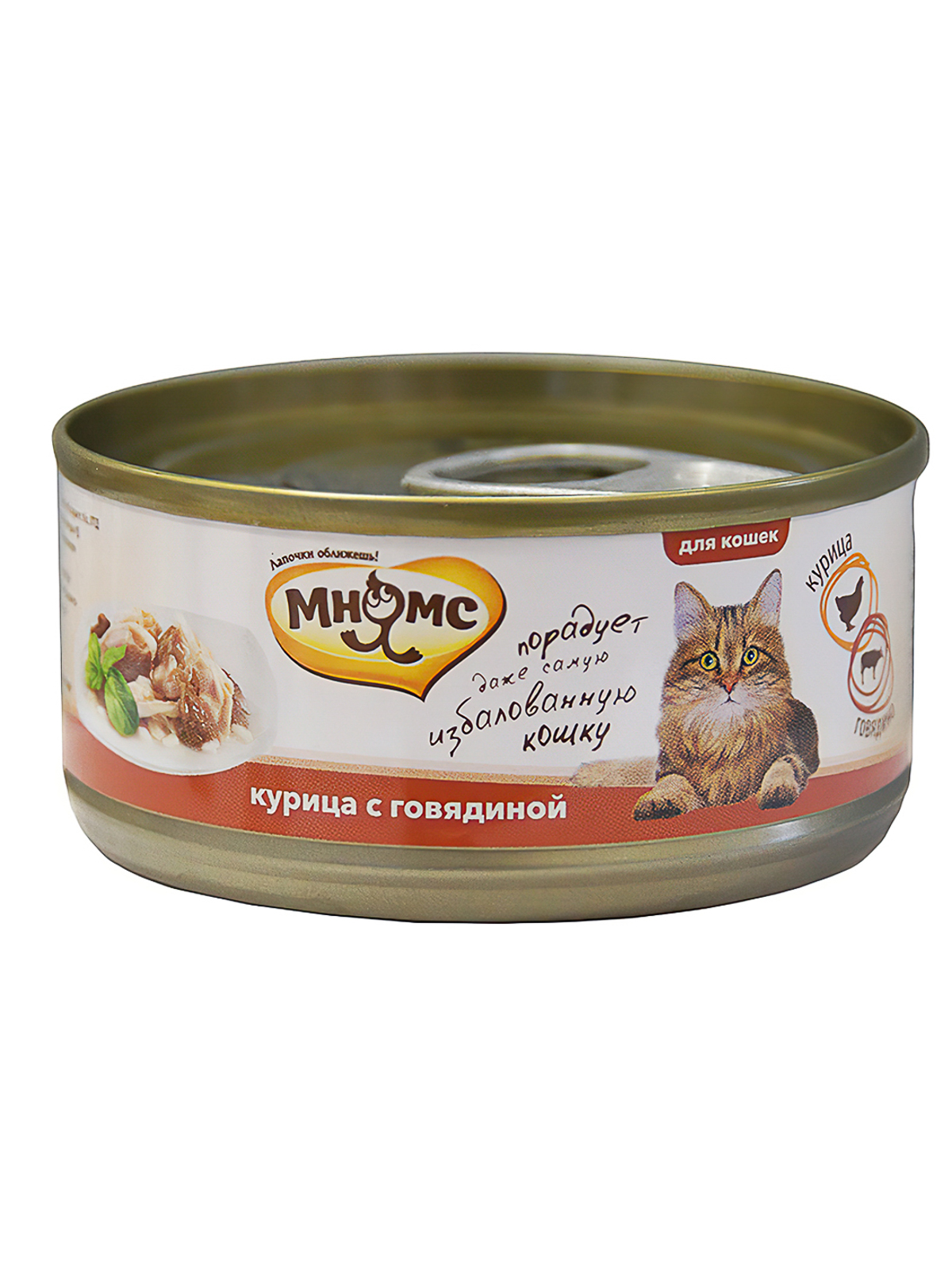 Мнямс влажный корм для взрослых кошек всех пород, курица с говядиной (24шт в уп) (70 гр)