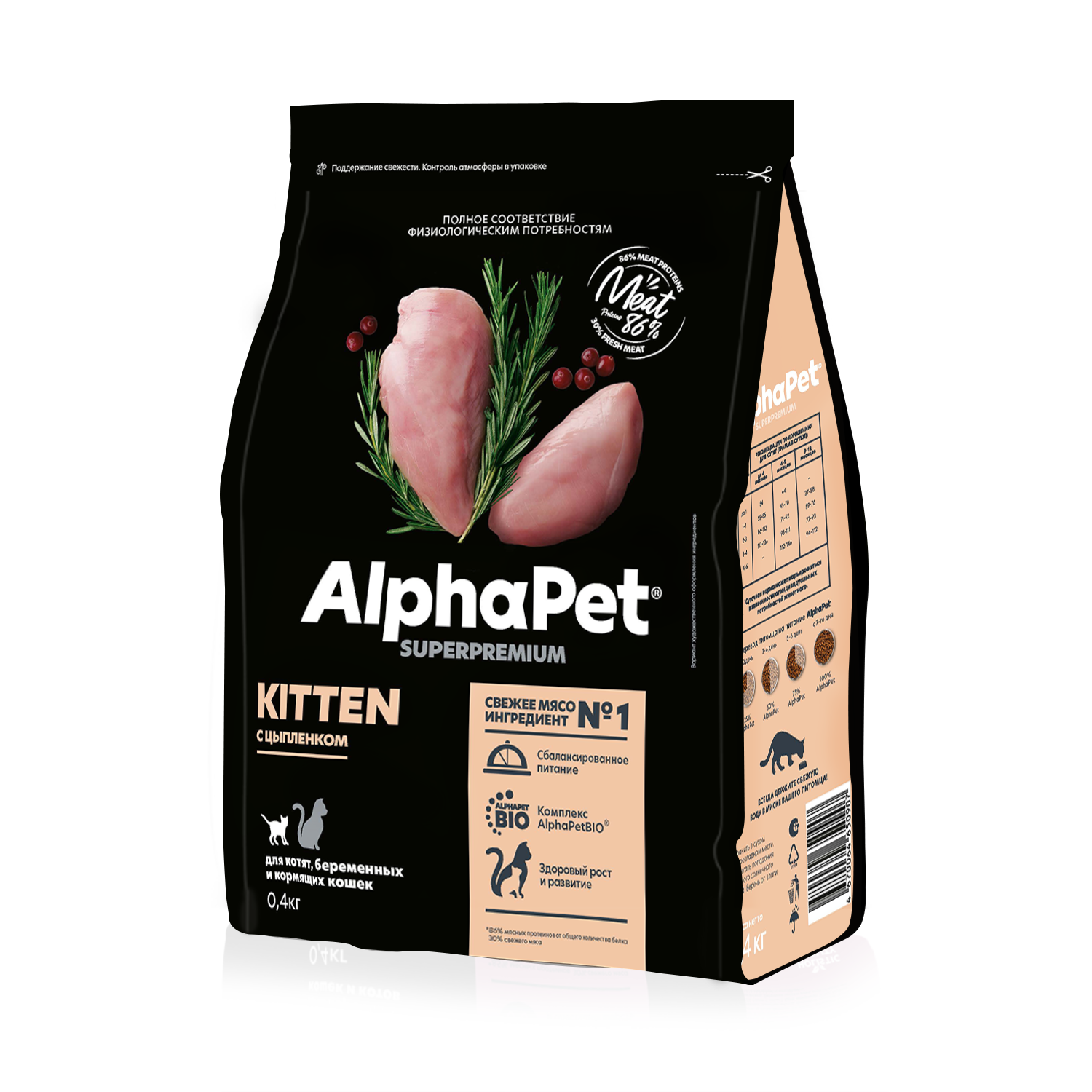 AlphaPet корм для котят, беременных и кормящих кошек, с цыпленком (400 гр)