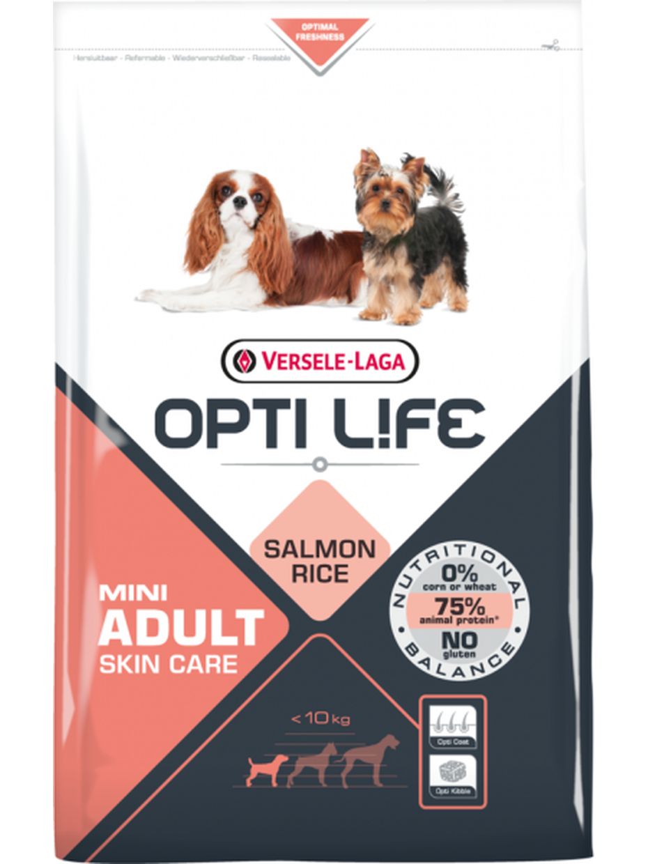 Opti Life корм для собак мелких пород с чувствительной кожей, лосось и рис (2,5 кг)
