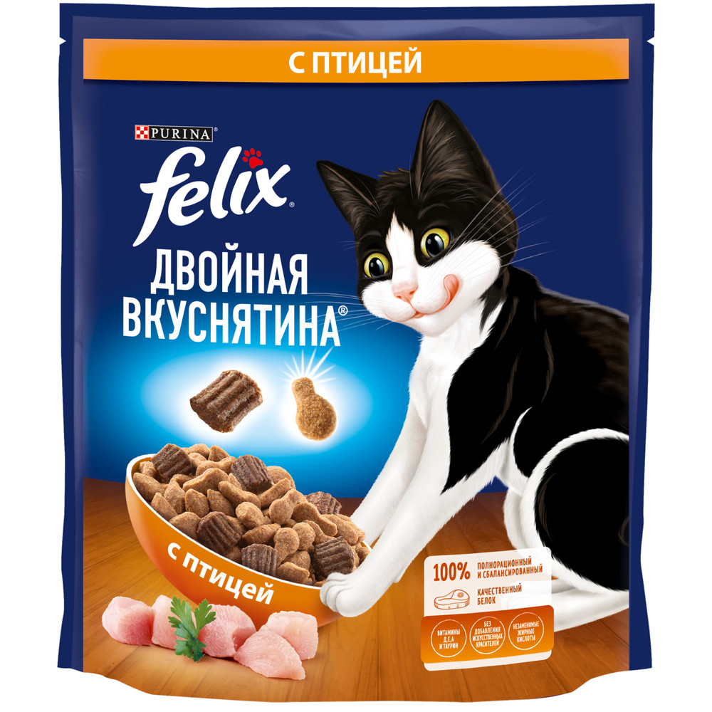 Felix Двойная Вкуснятина корм для взрослых кошек всех пород, птица — купить  по доступной цене с доставкой