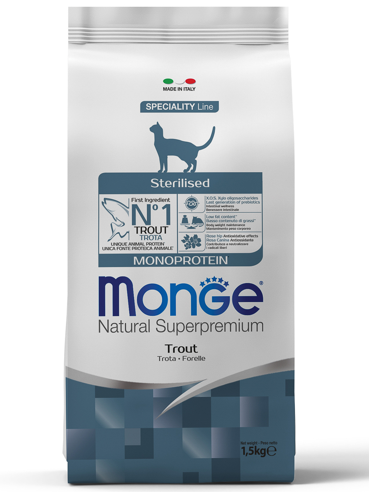 Monge Cat Monoprotein Sterilised корм для стерилизованных кошек всех пород,  форель — купить по доступной цене с доставкой