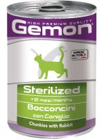 Gemon влажный корм для взрослых стерилизованных кошек всех пород, кусочки кролика (24шт в уп)