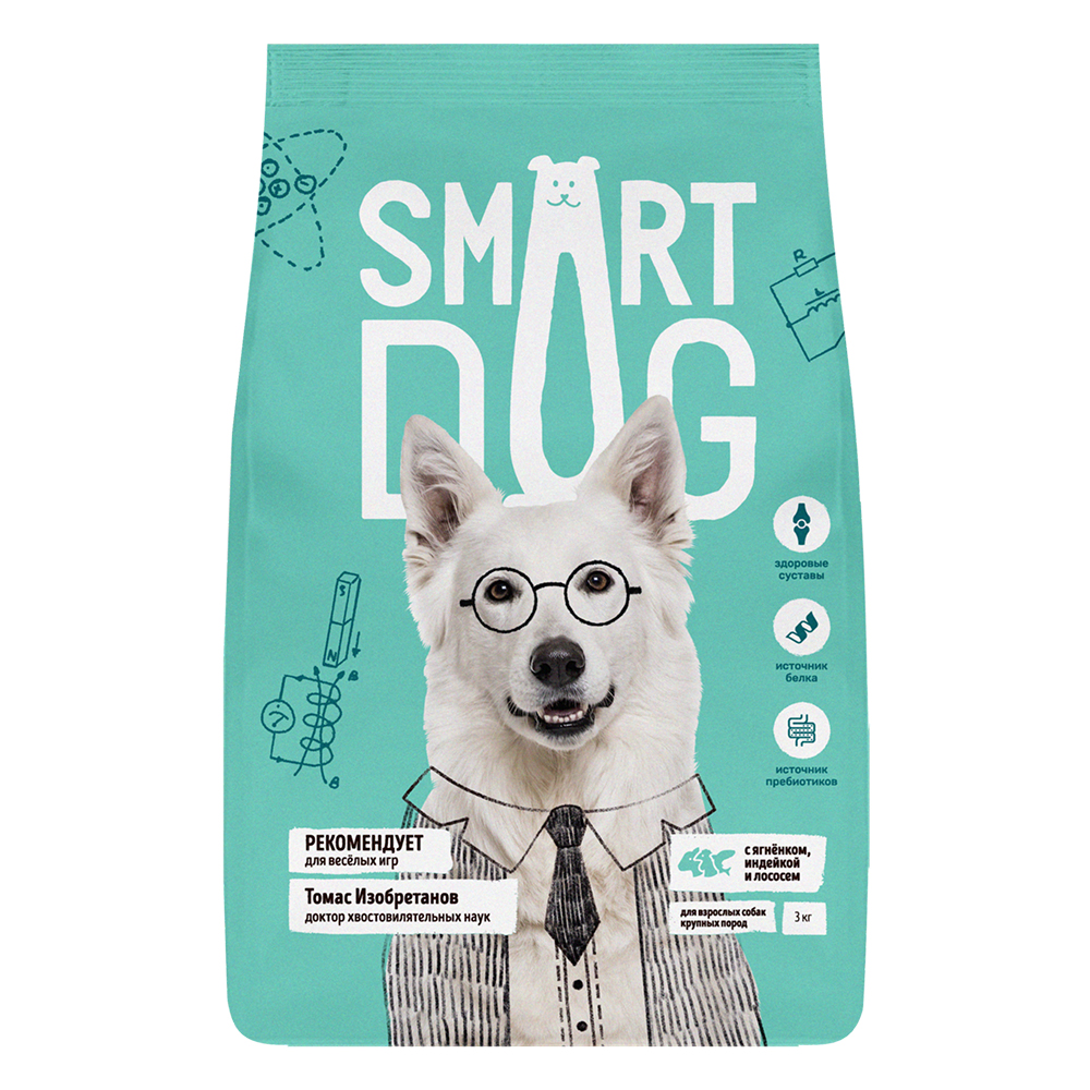 Smart Dog корм для собак крупных пород, с ягнёнком, лососем, индейкой —  купить по доступной цене с доставкой