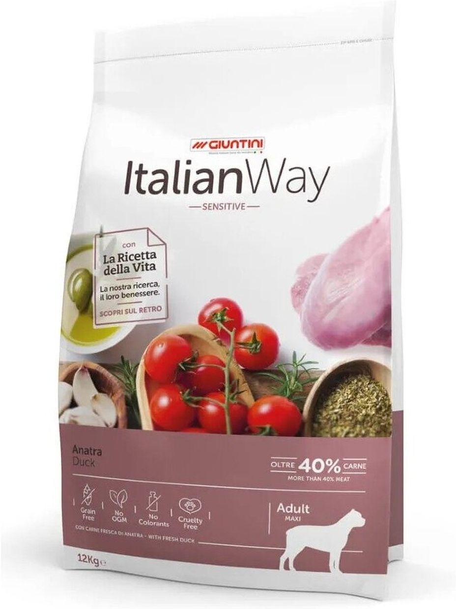 Italian Way корм для собак крупных пород, беззерновой, при чувствительном пищеварении, утка (12 кг)