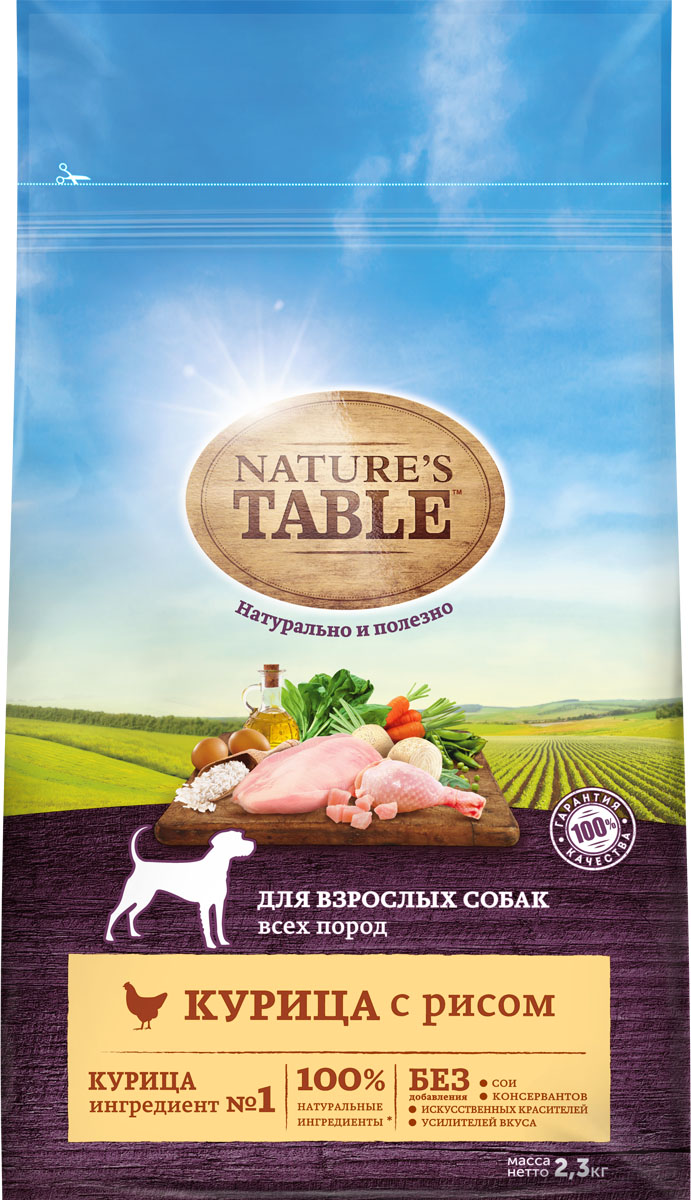Nature`s Table корм для взрослых собак всех пород, курица и рис (2,3 кг)