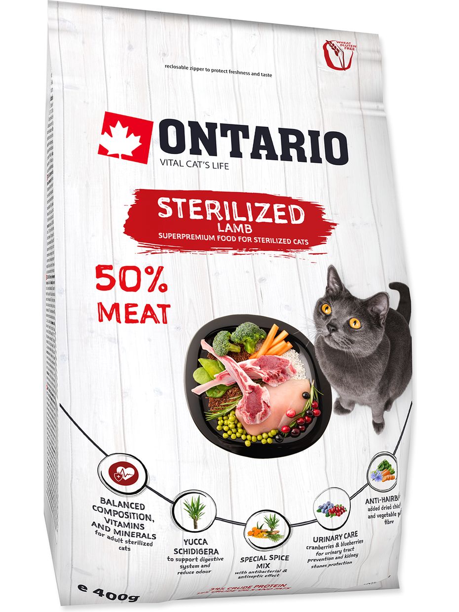 Ontario корм для стерилизованных кошек, с ягненком (400 гр)