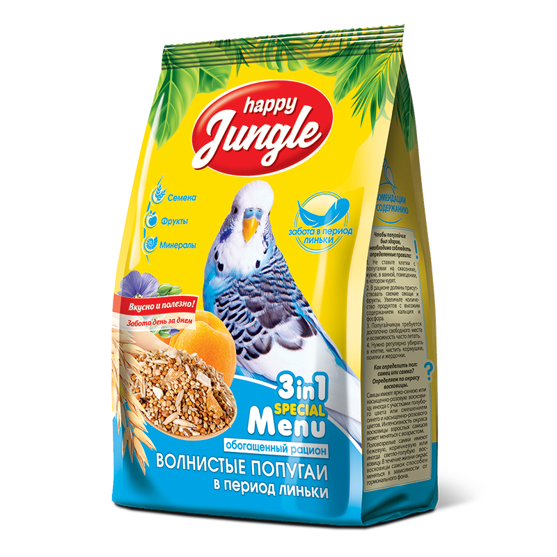 Happy Jungle корм для волнистых попугаев при линьке