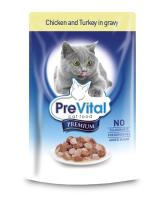 Prevital консервы для взрослых кошек всех пород, с курицей и индейкой в соусе