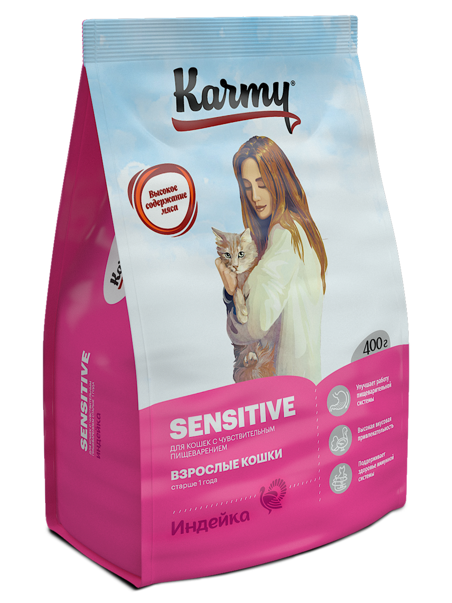Karmy корм для взрослых кошек, деликатное пищеварение, индейка (400 гр)