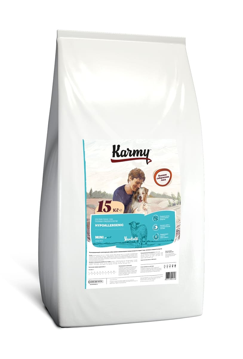 Karmy корм для взрослых собак малых пород, гипоаллергенный, ягненок (15 кг)