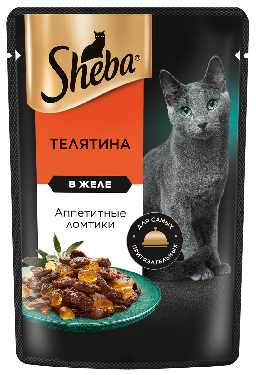 Влажный корм для кошек Sheba Ломтики в желе с телятиной, 28 шт по 75г