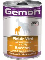 Gemon влажный корм для взрослых собак малых пород, кусочки курицы с рисом (24шт в уп)