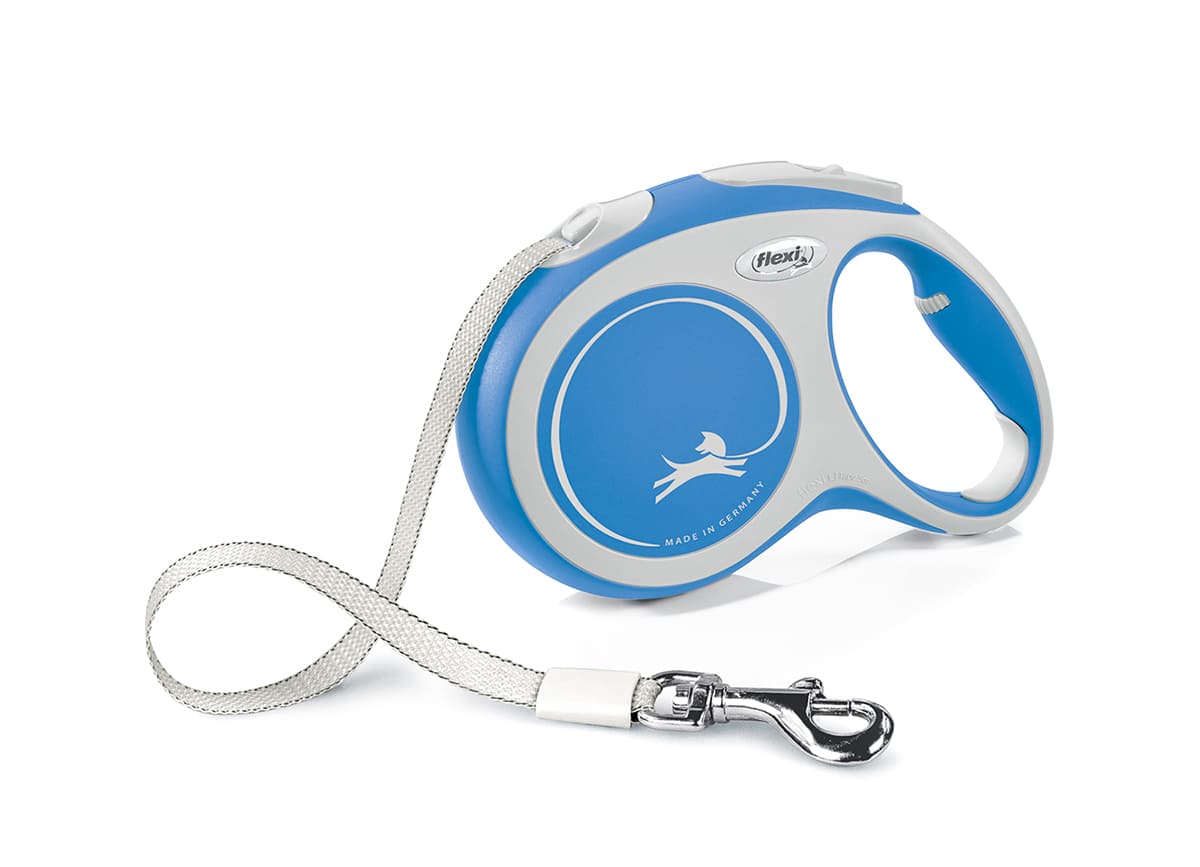 Flexi New Line Comfort рулетка-лента, размер L, для собак весом до 60 кг, 5 м (серая/голубая)