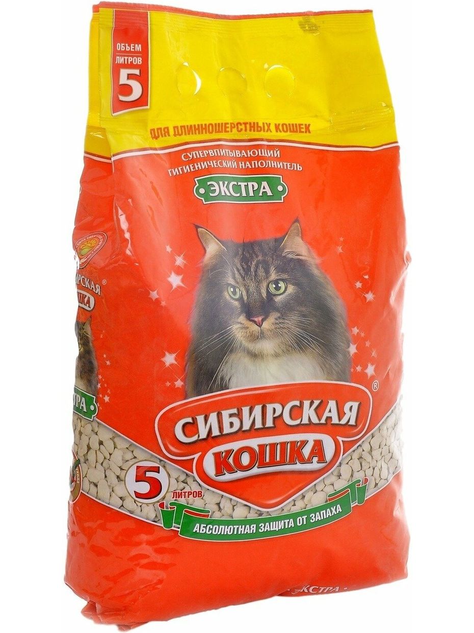 Сибирская кошка Экстра впитывающий минеральный наполнитель для кошачьих туалетов (5 л)