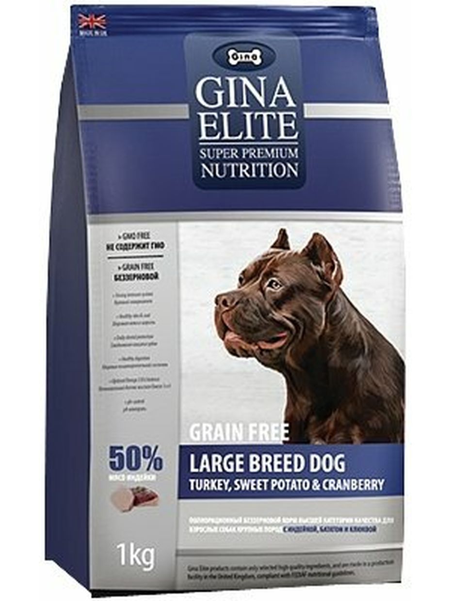 Gina Elite корм для собак крупных пород, беззерновой, индейка, батат, клюква (3 кг)
