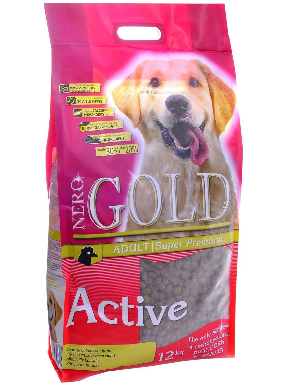 Nero Gold корм для собак, для активных животных, курица и рис (12 кг)