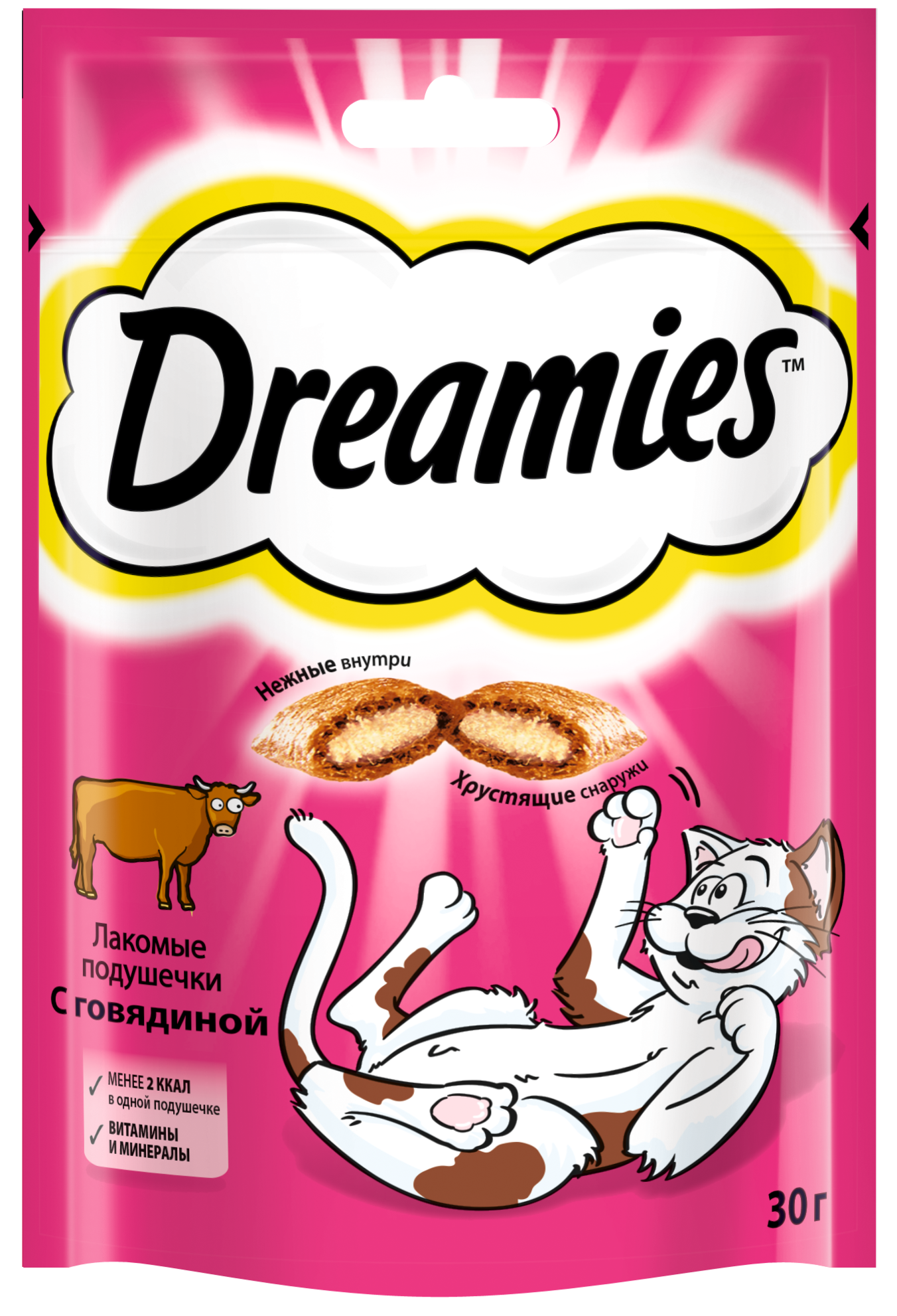 Dreamies лакомство для кошек, подушечки с говядиной (10шт в уп) (30 гр)