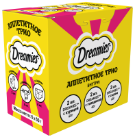 Dreamies Аппетитное трио лакомство для кошек, набор с курицей, говядиной и сыром 