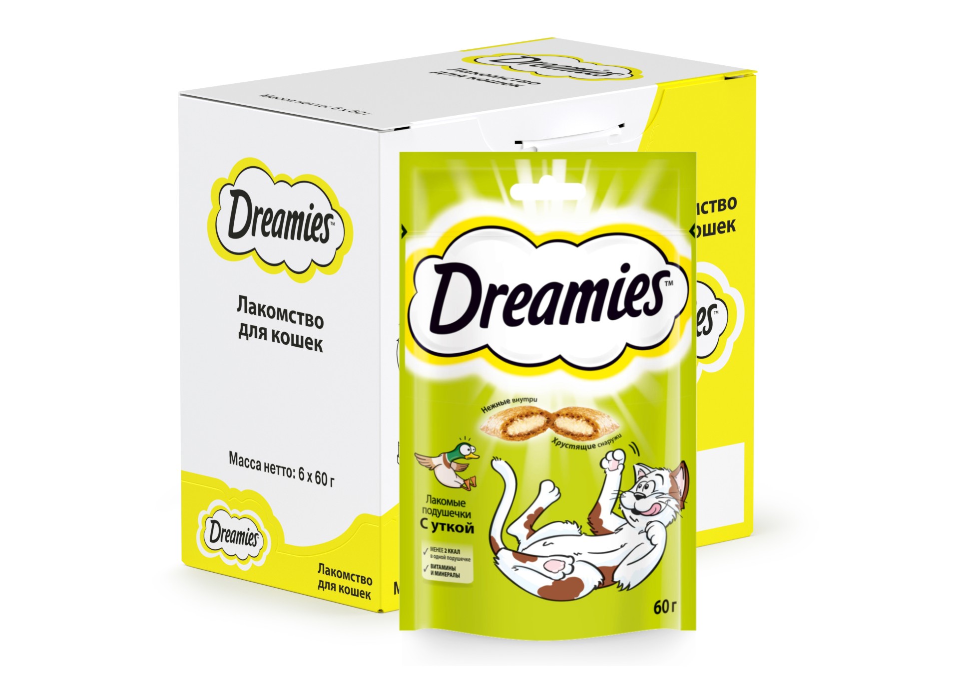 Dreamies лакомство для кошек, подушечки с уткой (6шт в уп) (60 гр)