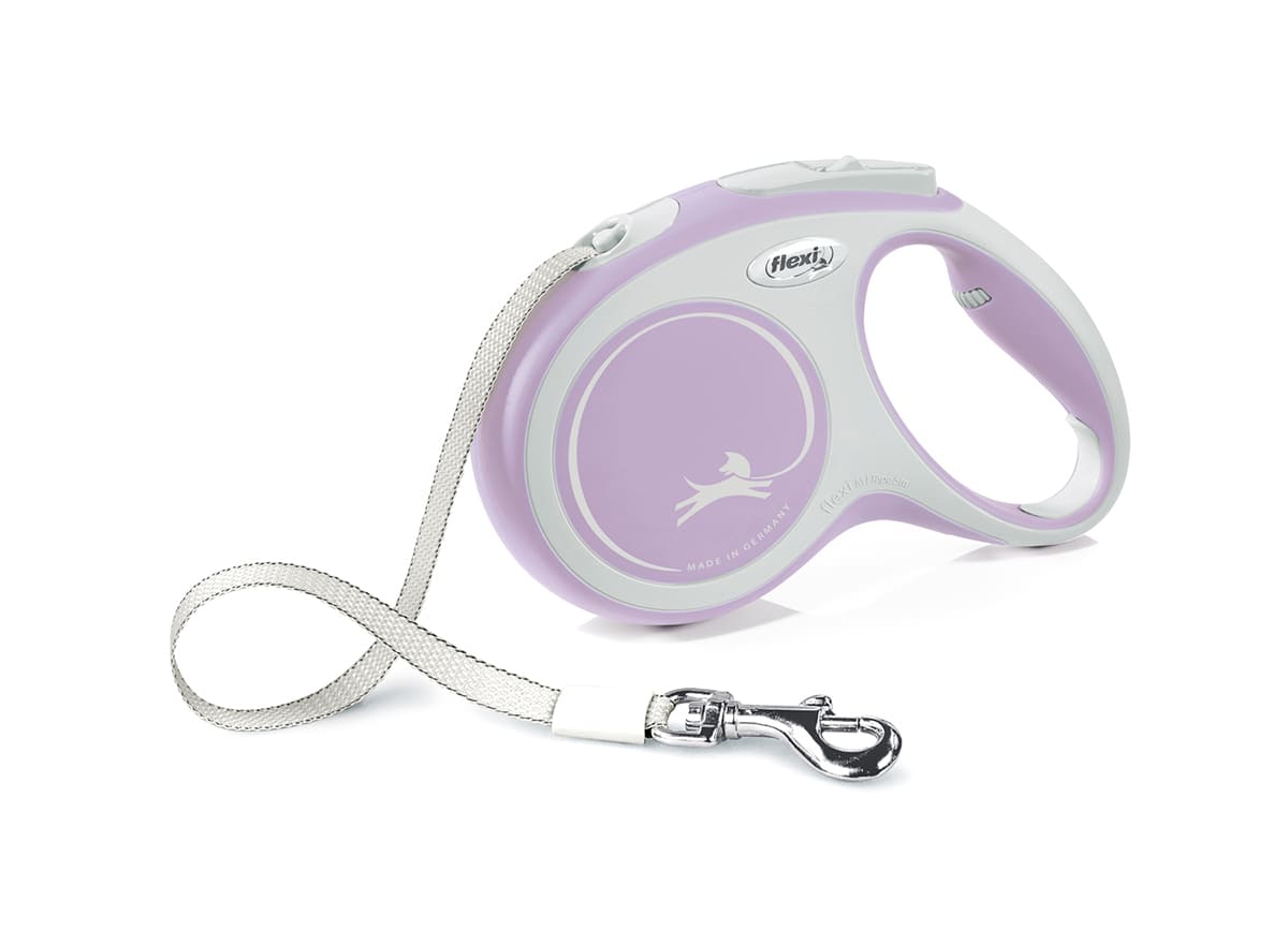 Flexi New Line Comfort рулетка-лента, размер M, для собак весом до 25 кг, 5 м (серая/розовая)