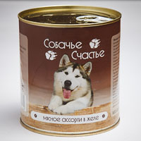Собачье Счастье консервы для взрослых собак всех пород, мясное ассорти в желе