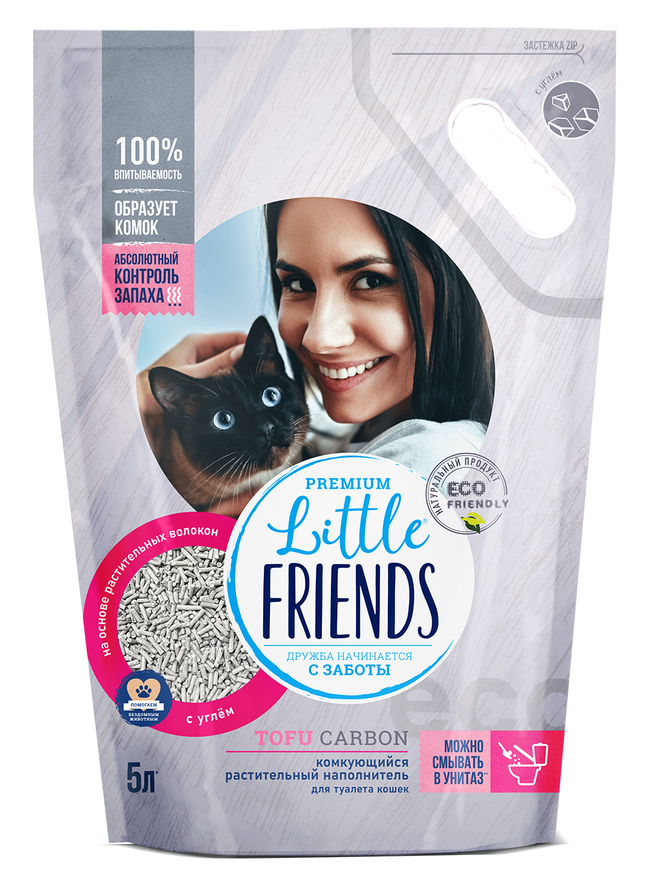 Little Friends Tofu Carbon комкующийся наполнитель для кошачьих туалетов,  растительный, с углем — купить по доступной цене с доставкой