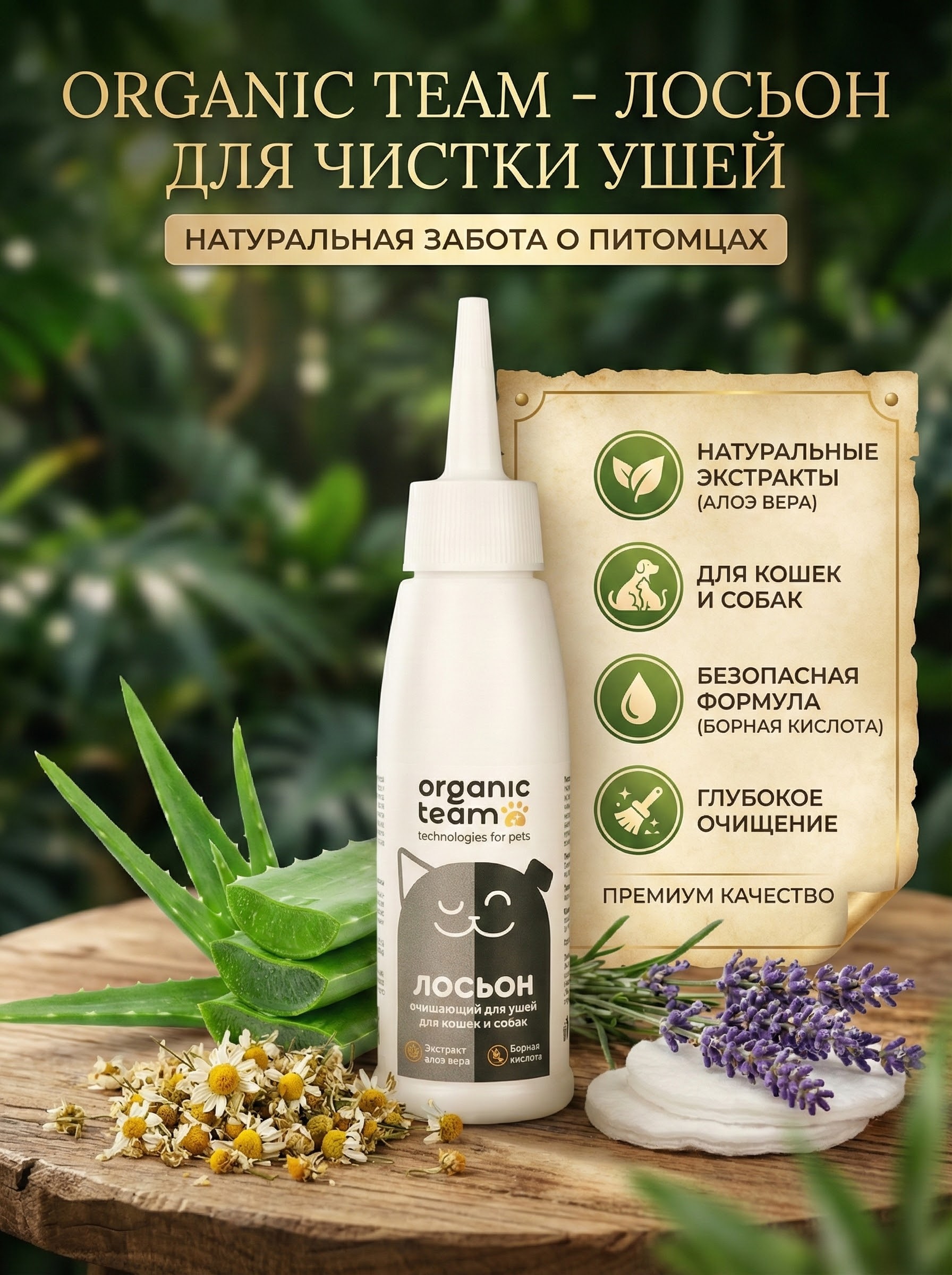 Organic Team лосьон для животных, для ушей, очищающий (100 мл)