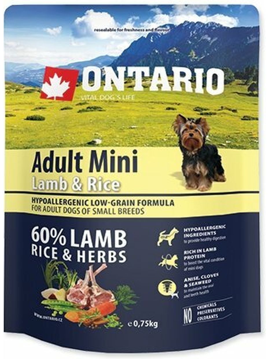 Ontario корм для собак мелких пород, ягненок и рис (750 гр)