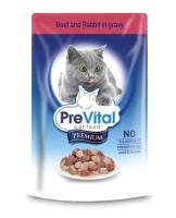 Prevital консервы для взрослых кошек всех пород, с говядиной и кроликом в соусе