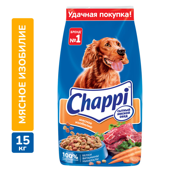 Chappi корм для взрослых собак всех пород, мясное изобилие (15 кг)