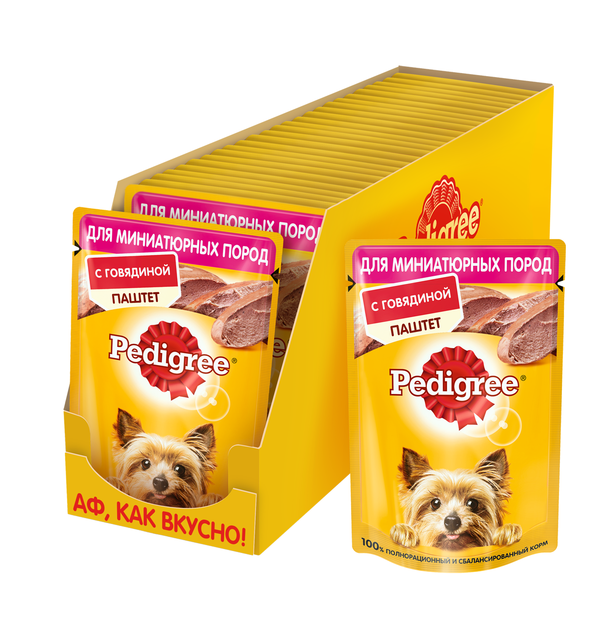 Pedigree влажный корм для взрослых собак миниатюрных пород, паштет из говядины (24шт в уп) (80 гр)